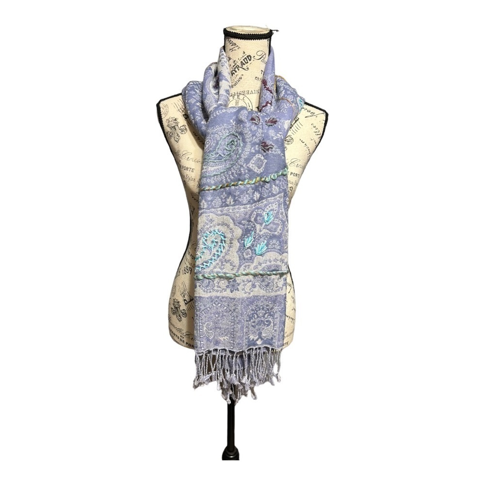Signals Exclusive Wool/Cotton Blend Paisley Fringe Wrap Scarf